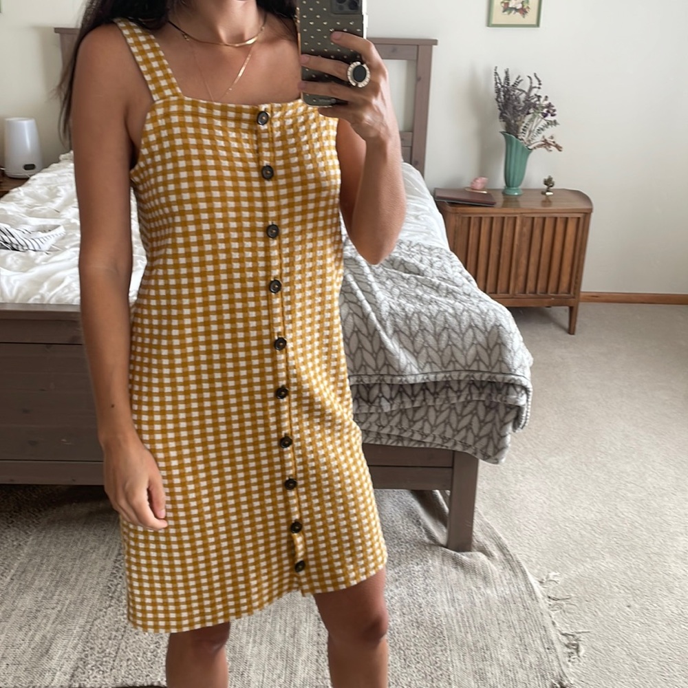 Madewell Mustard Gingham picnic dress